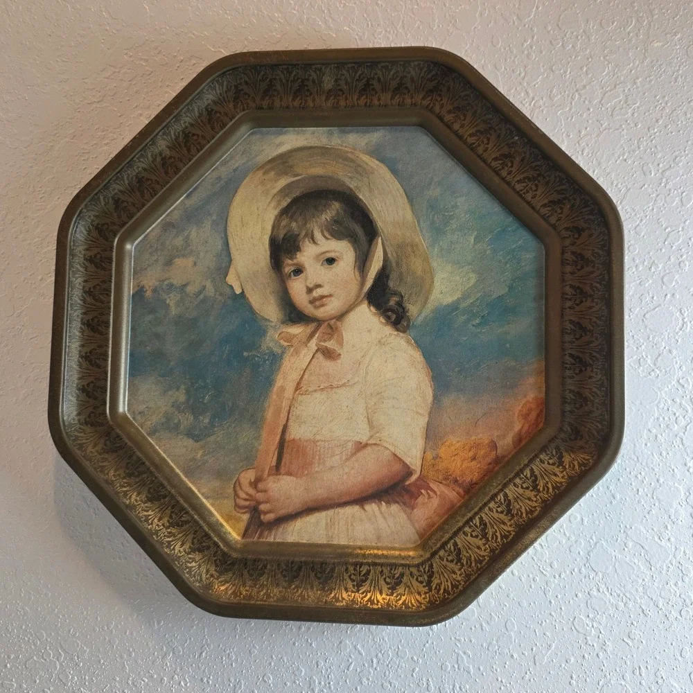 Vintage 70s Tin Lithograph George Romney's‎ Portrait of Miss Juliana Willoughby